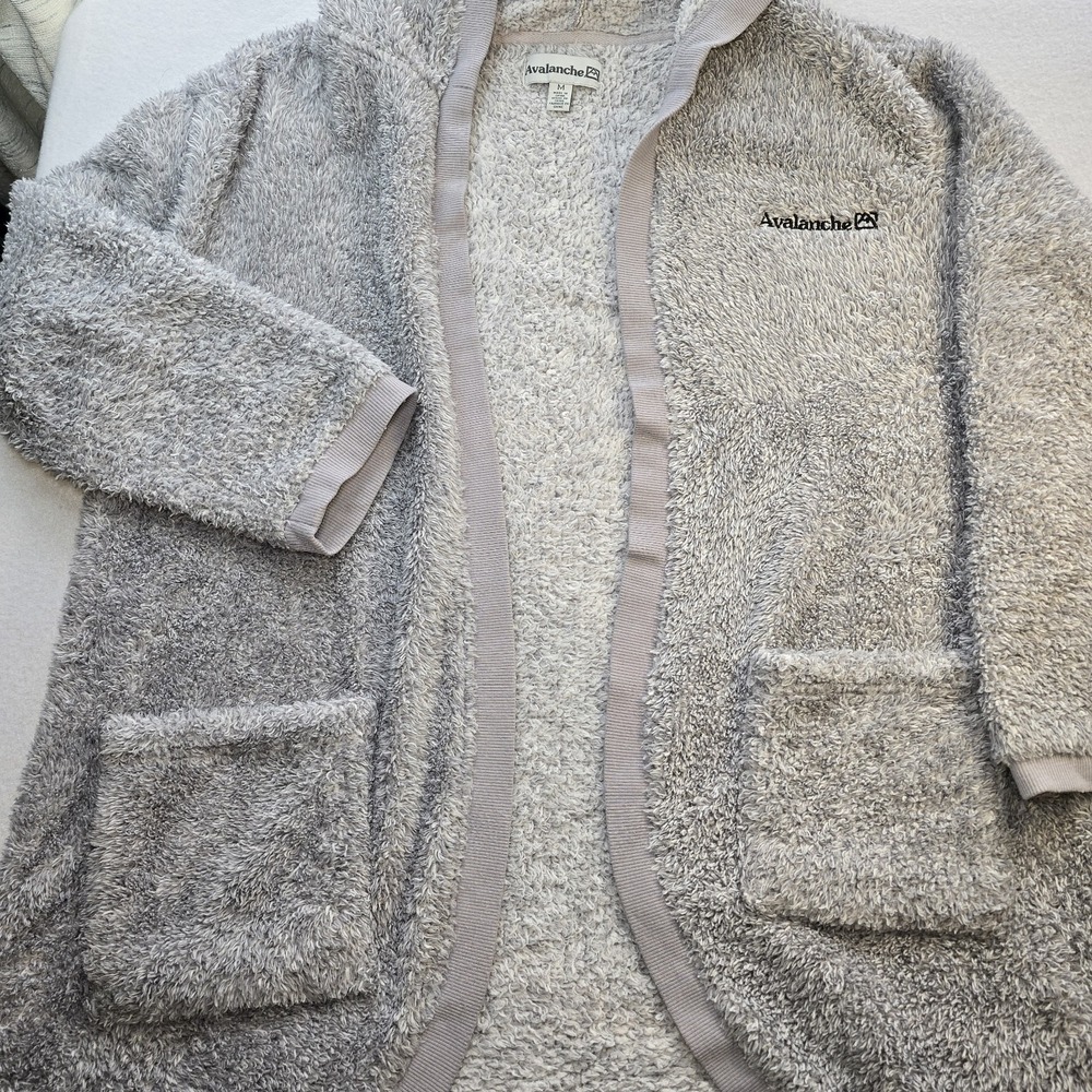 Avalanche Women's M Gray Fuzzy Sherpa Fleece Open Front Cardigan Cozy Activewear